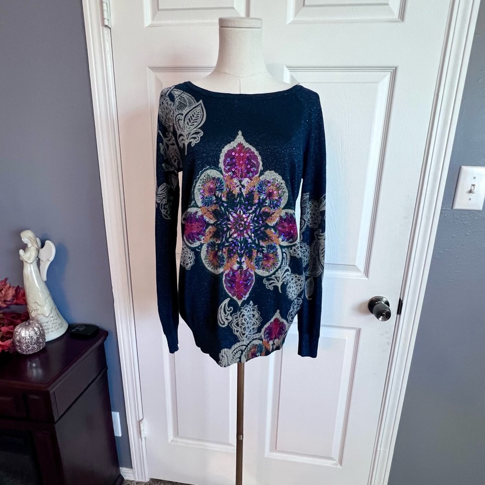 Desigual Sparkling Sequin Metallic Pattern Ink Bl… - image 3